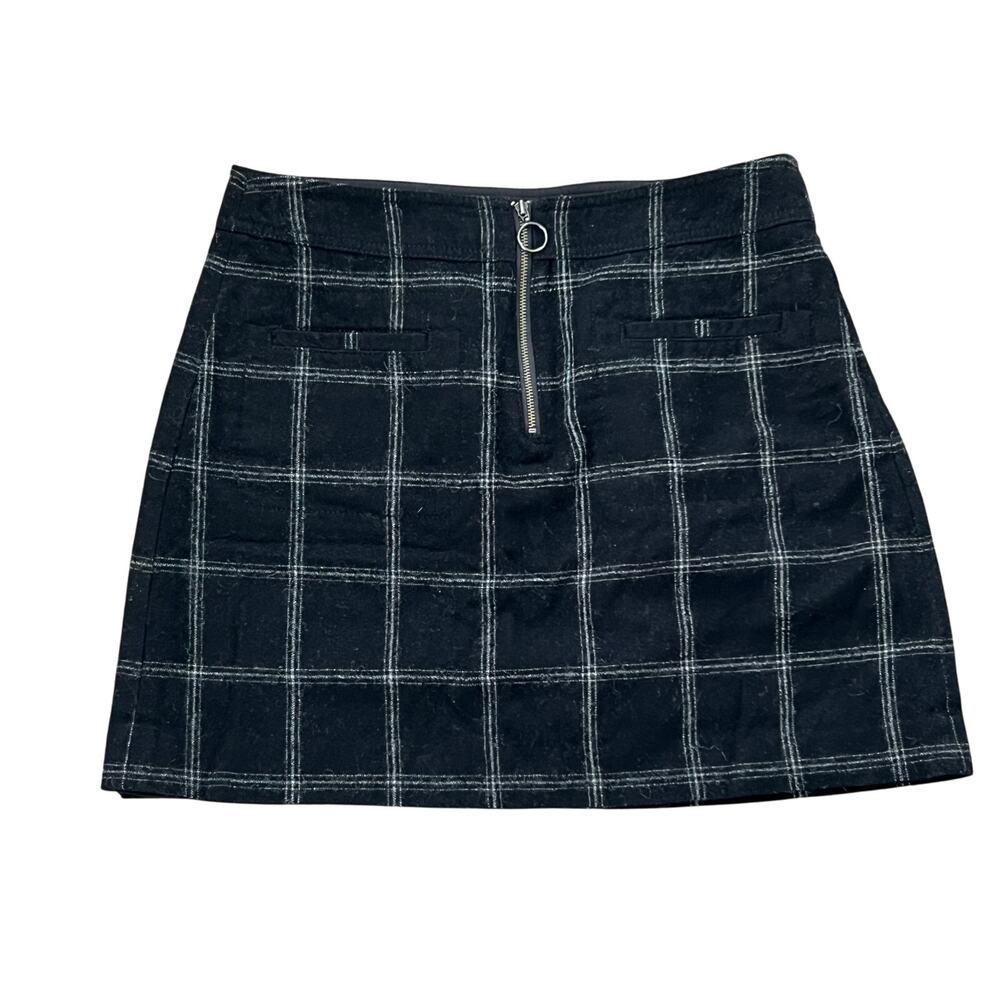 Madewell Plaid Wool Blend Mini Skirt Size 4 Black White‎ Zip Front Lined